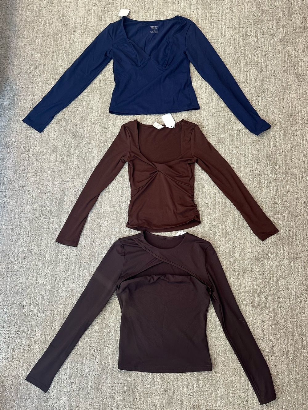 3 Long Sleeve Tops Bundle - V-Neck, Twist Front, Cutout